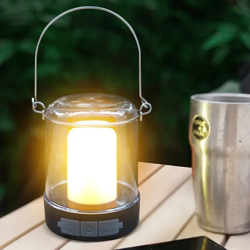 Portable Camping Lantern 3 Ligting Source Tent Ambient Light Rechargeable Flame Night Light Outdoor Waterproof Emergency Lamp