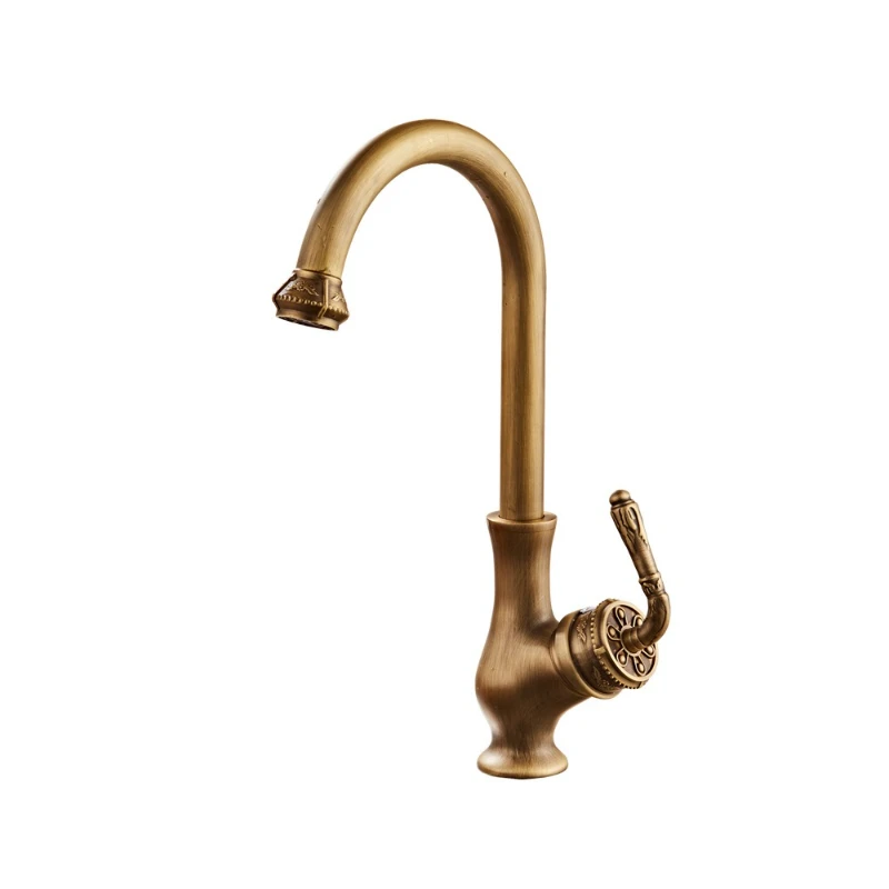 

European antique carved kitchen hot and cold faucet, rotatable dishwashing basin sink vegetable basin faucet