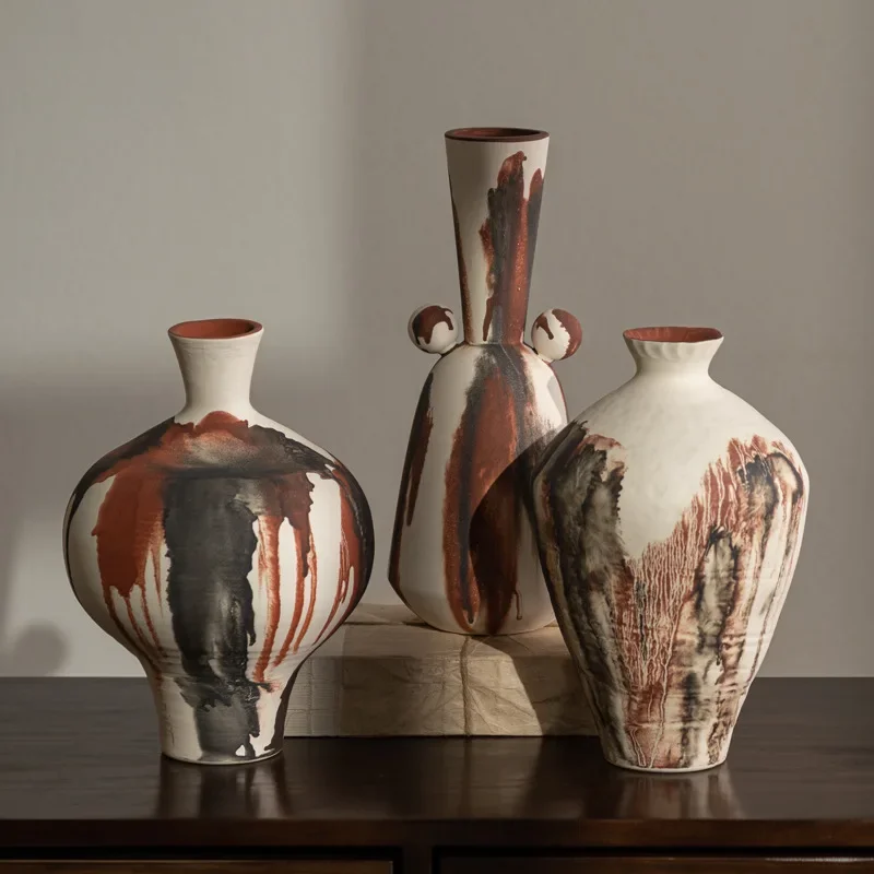 Ceramic vase ornament, wabi-sabi kiln change, medieval flower utensils, designer ornament between boards