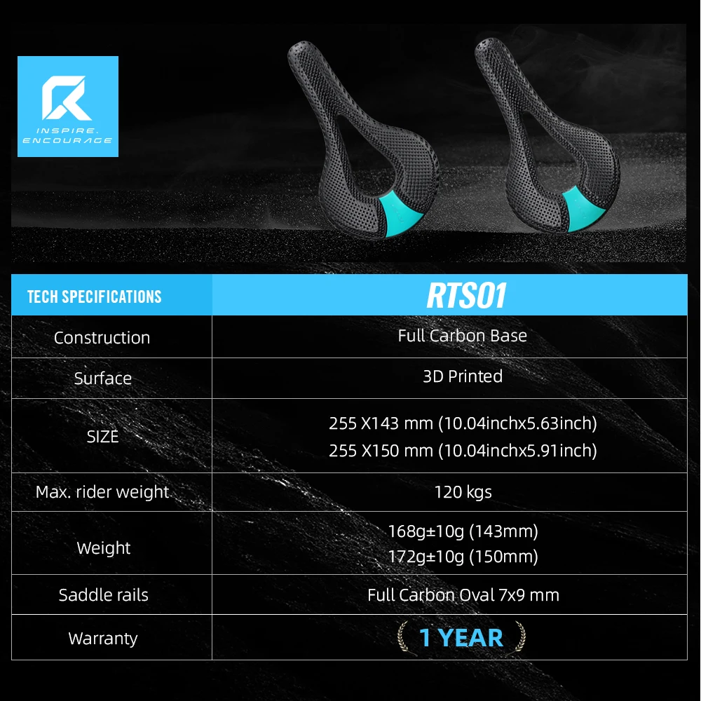 RYET RTS01 3D Printed Full Carbon Saddle 143/150mm Unisex Non-Slip Ultralight Breathable Hollow MTB Road Bike Seat Cycling Parts