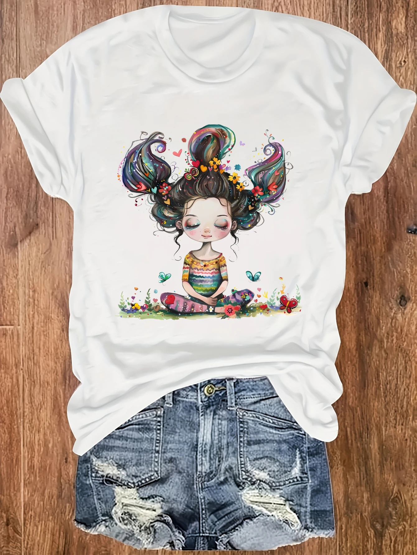 

women's plus size tank top Colorful Girl With Flowers And Butterflies Suitable for sports and daily wear Sleeveless casual style