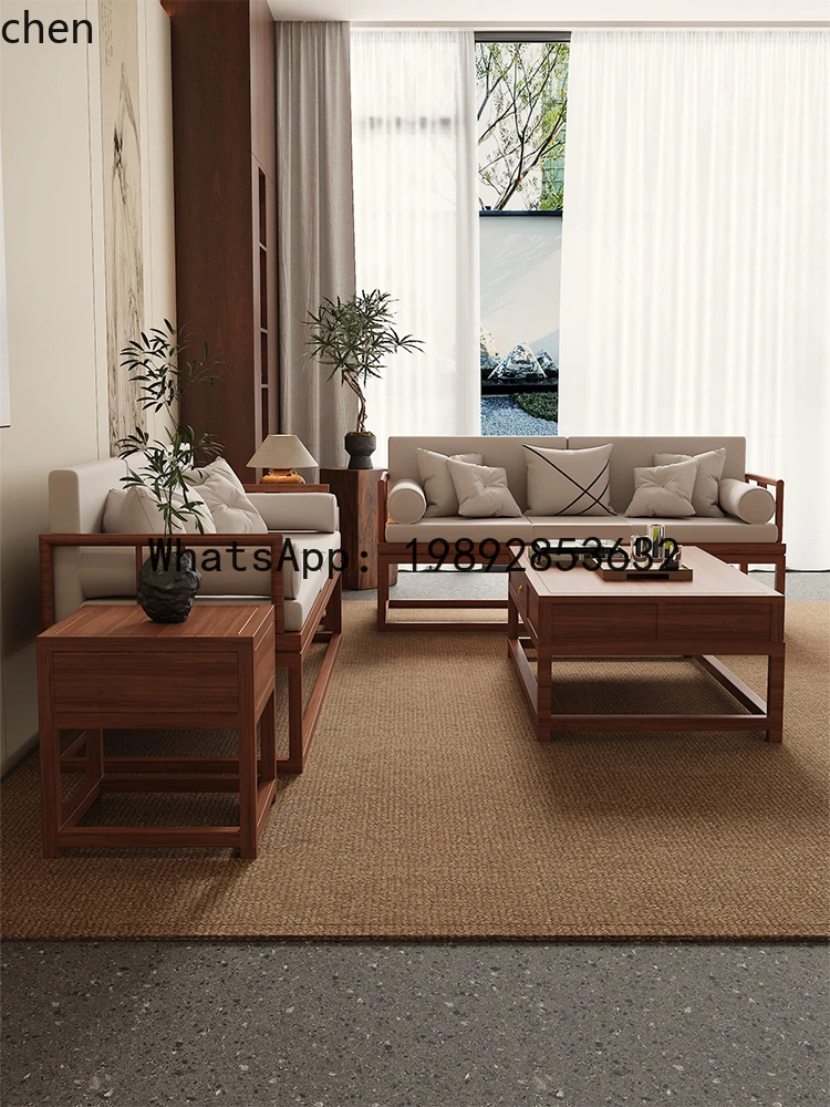 solid wood sofa combination set household living room log Chinese zen solid wood sofa new