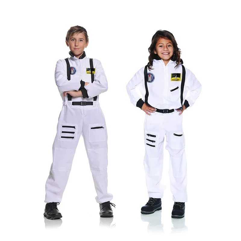 Kids Boys Girls Astronaut Space Flight Jumpsuit Uniform Pilot Children Bodysuit Halloween Carnival Party Stage Cosplay Costume