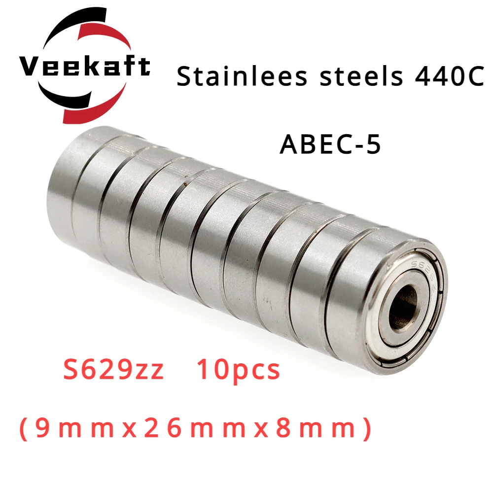 

Veekaft Stainless Steel 440C ABEC-5 Miniature Deep Groove Ball Bearings S629zz 9mmx26mmx8mm 10pcs