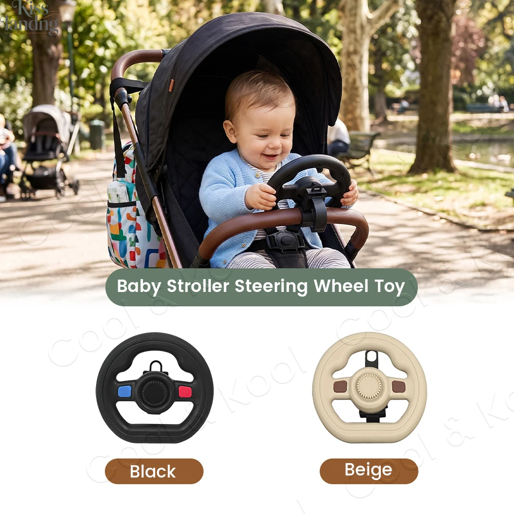 Universal Pretend Play Steering Wheel with Music , Detachable Driving Attachment for Strollers and Shopping Carts