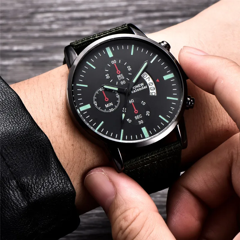 Reloj Hombre Original XINEW Brand Watches For Men Fashion Casual Nylon Band Army Date Quartz Watch Black Relogio Masculino 2024