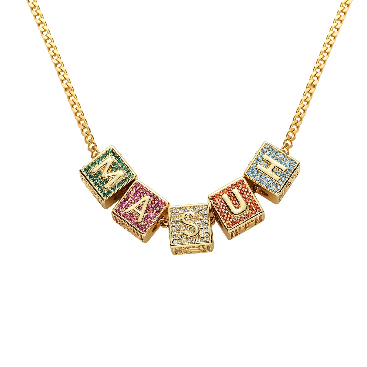 A-Z Single Stereoscopic Square Letter Pendant Initial Rapper Necklace S925  Sterling Silver Moissanite  H ip Hop Jewelry