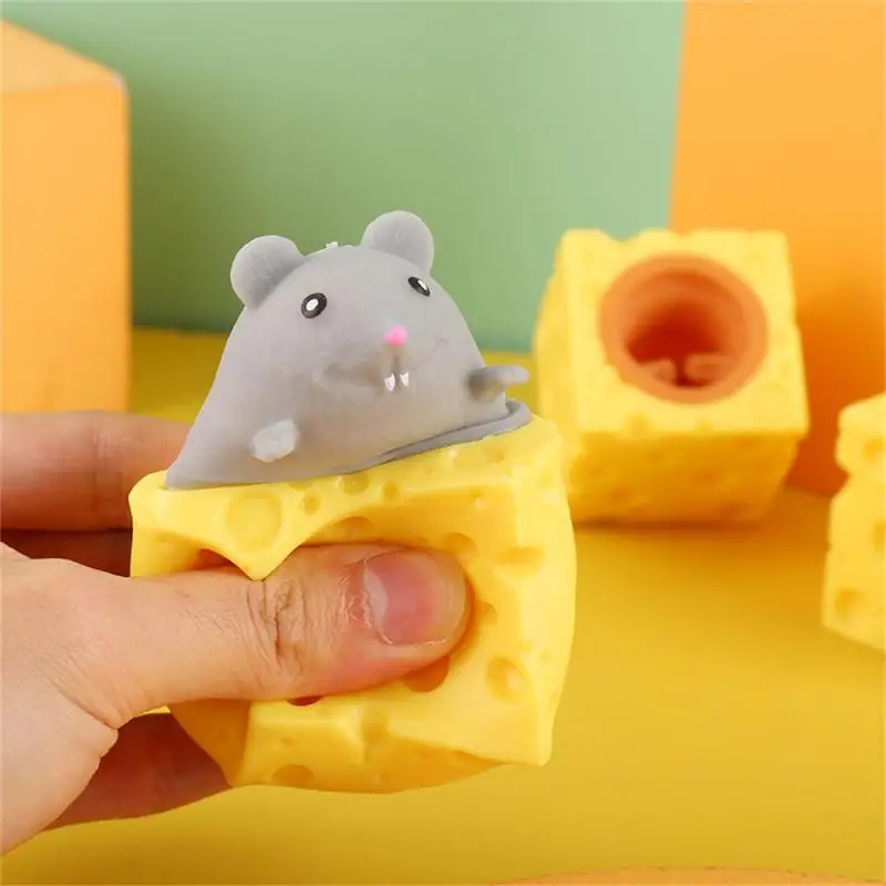 Pop Up Funny Mouse And Cheese Block Squeeze Anti Stress Toy Hide And Seek Figures Stress Relief Toys For Kids Adult