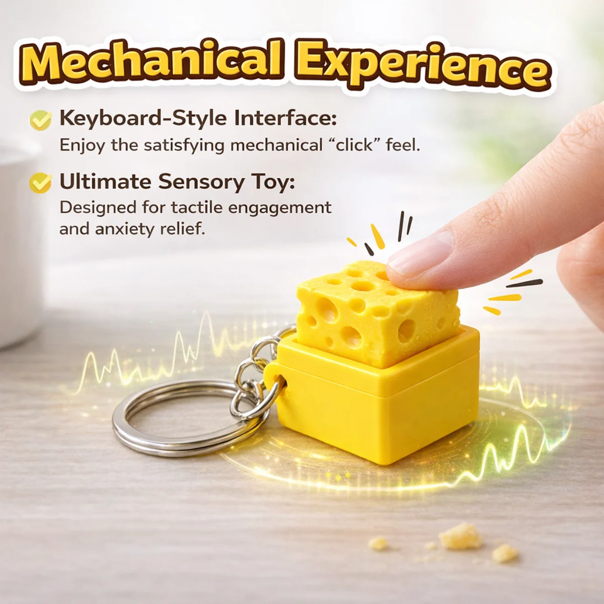 Käse-Clicker Fidget-Schlüsselanhänger, Käse-Tastatur-Stil Sensorisches Spielzeug zur Stresslinderung, Angst- und ADHS-Behandlung, Entspannungsgeschenk für Kinder – Detail 1