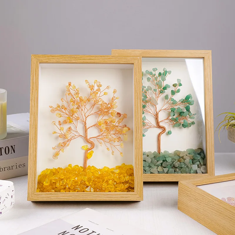 8-inch Natural Crushed Stone Crystal Tree Photo Frame Decoration. Pink Purple Yellow Crystal Life Tree. Creative Home Furning
