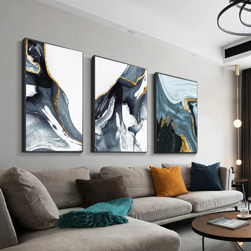 Europe Luxury Abstract Geometry Art Blue Figure Unframed Canvas Painting Posters For Living Room Bedroom Home Wall Art Decor
