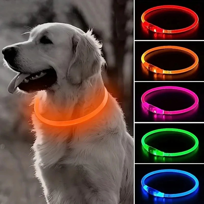 1pc Rechargeable LED Light Up Pet Collar Stay safe at night with a USB charging glow collar - adjustable