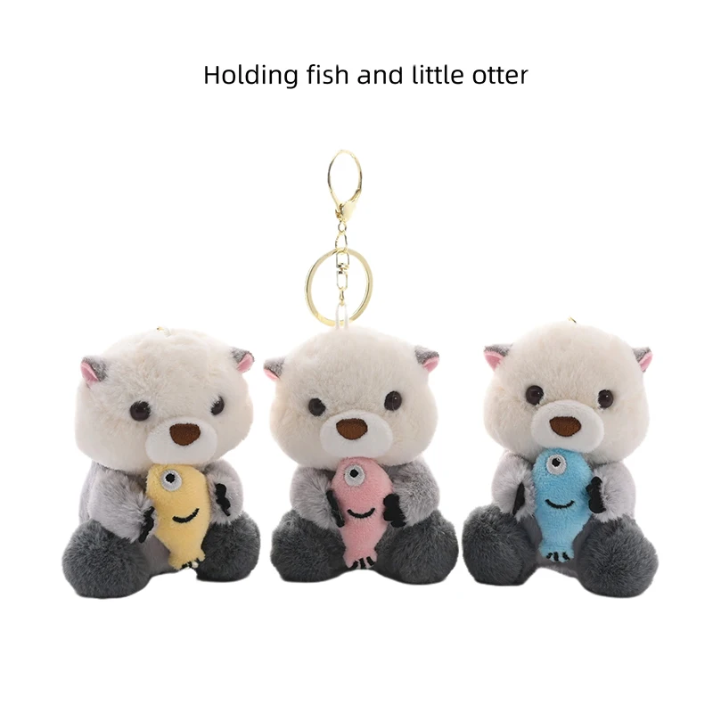 

Цельный стильный брелок для рюкзака, милые выдри, держащие рыбы, плюшевый кулон, брелок, милая школьная сумка, украшение для ключей, кошелька