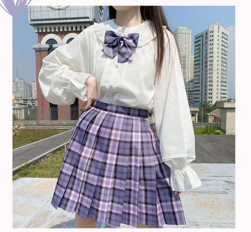 Peter Pan Collar Blouses White Black Women Lolita Kawaii Shirt Button Up Long Sleeve Cute Ruffle Tops Goth Girl Preppy Style