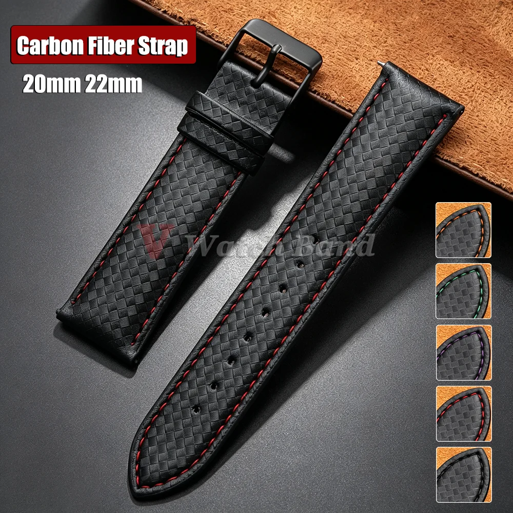 Carbon Fiber Watch Band Sailcloth Woven Leather Strap 20mm 22mm Replacement Watch Strap Waterproof Women Men's Watches Bracelets