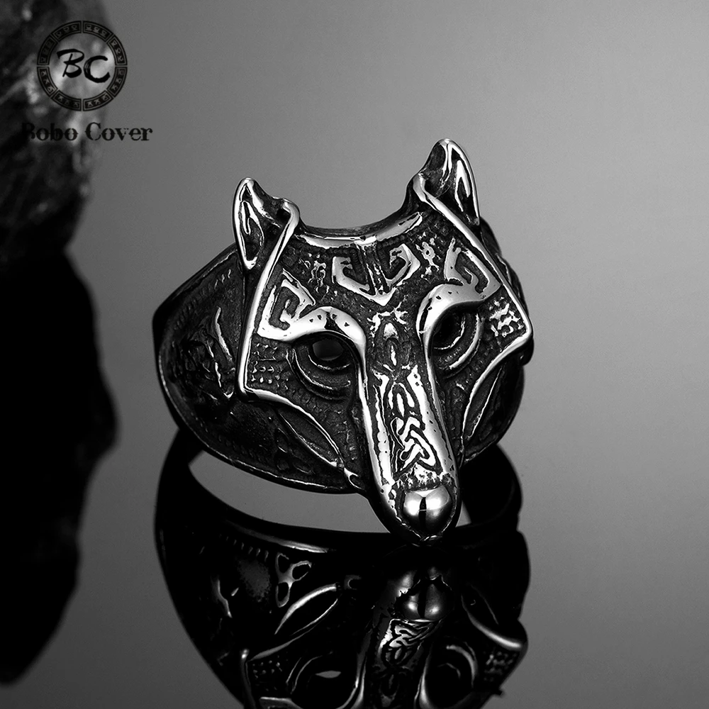 Vintage Norse Odin's Wolf Fenrir Rings Men's Antique Steel Viking Mythology Geri&Freki Finger Ring Amulet Male Icelandic Jewelry