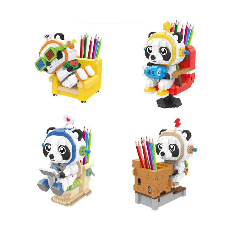 Idea Lovely Animal Nanobricks Micro Diamond Block Panda Astronaut Pen Container Assemble Bricks Model Educational Toys For Gifts