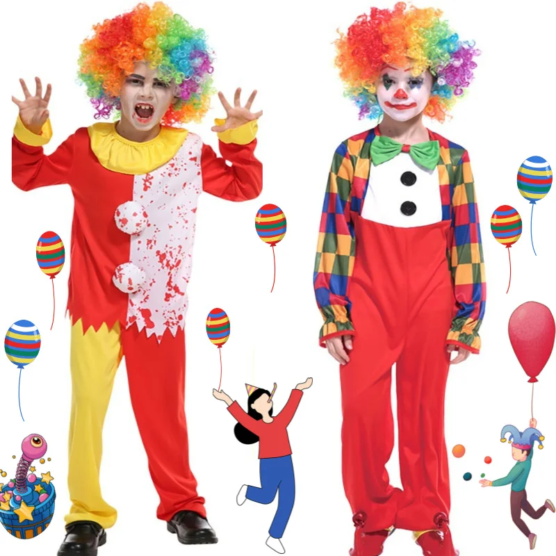 Carnival Variety Children Funny Clown Costumes Christmas Boy Joker Costume Cospaly Party Dress Up Clown Suits