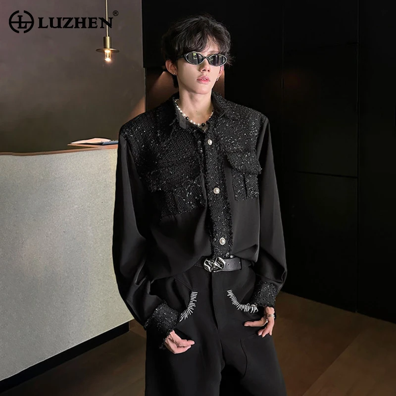 

LUZHEN 2025 autumn new patchwork design handsome long sleeve shirts men's Original Personalized Niche male casual clothes JY4248