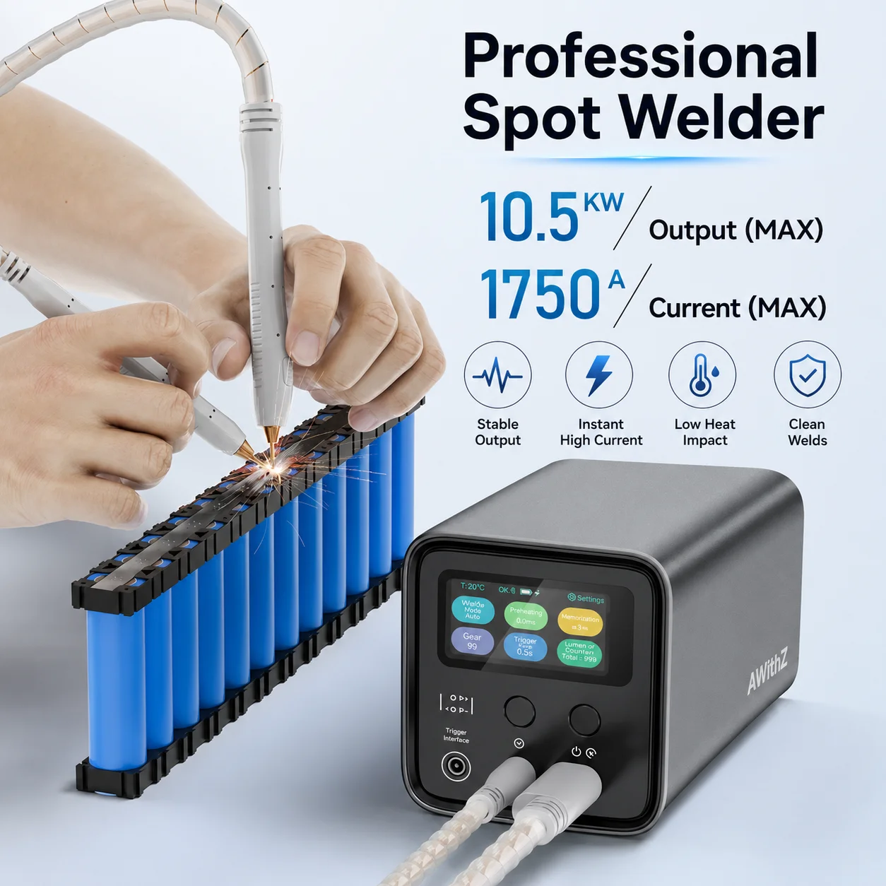 AWithZ UF20B Spot Welder Super Farad Capacitor Spot Welding Machine 18650 Lithium Battery DIY Nickel Sheet Welding Machine EU