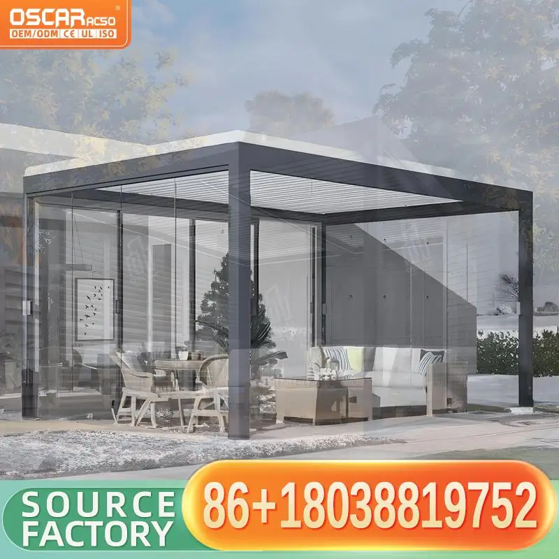 

Outdoor Aluminum Bioclimatic Louvered Garden Canopy Awning Gazebo 4X4 4X6 4X8 Sizes Customized for Backyard Patio Poolside pergo