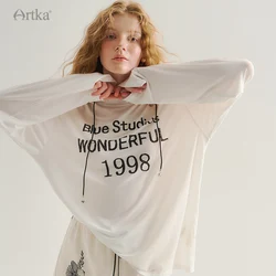 ARTKA 2024 Early Autumn New Women T-shirt Fashion Casual O-Neck Letter Print T-shirts Loose Long Sleeve T-shirt Female TA92149Q