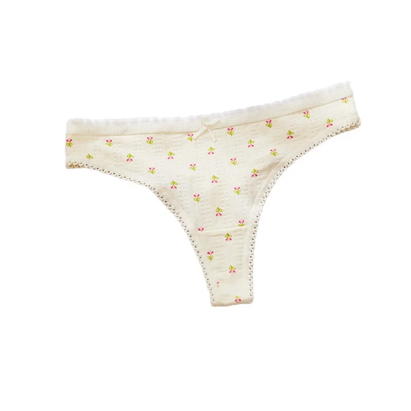 

Женские сексуальные трусики-стринги с милым принтом, модные, мягкие, с бантиком, хлопковые, весна-лето