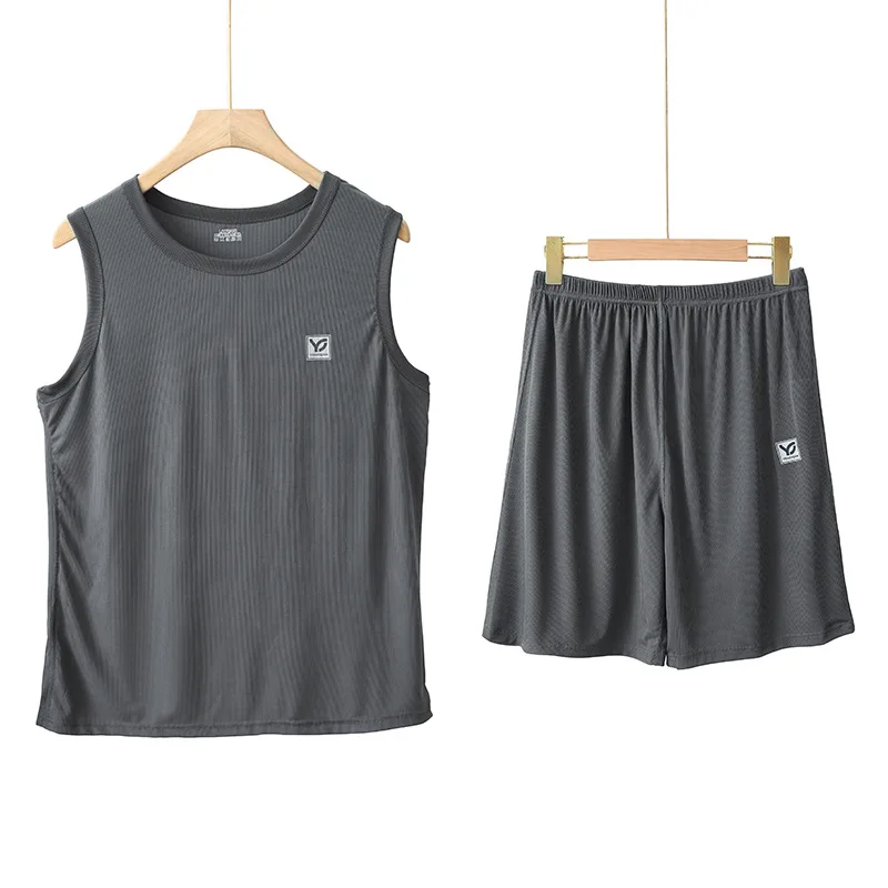 Men's V-neck pajama set - Summer sport style sleeveless shorts two-piece pajama set for men - Home wear set