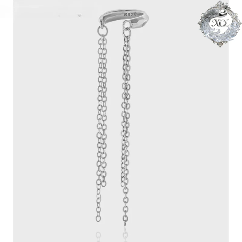 

XCL 100% S925 Sterling Silver Long Tassel Ear Cuff, Multilayer Non-Piercing Clip Earrings, Simple Jewelry Gifts for Women