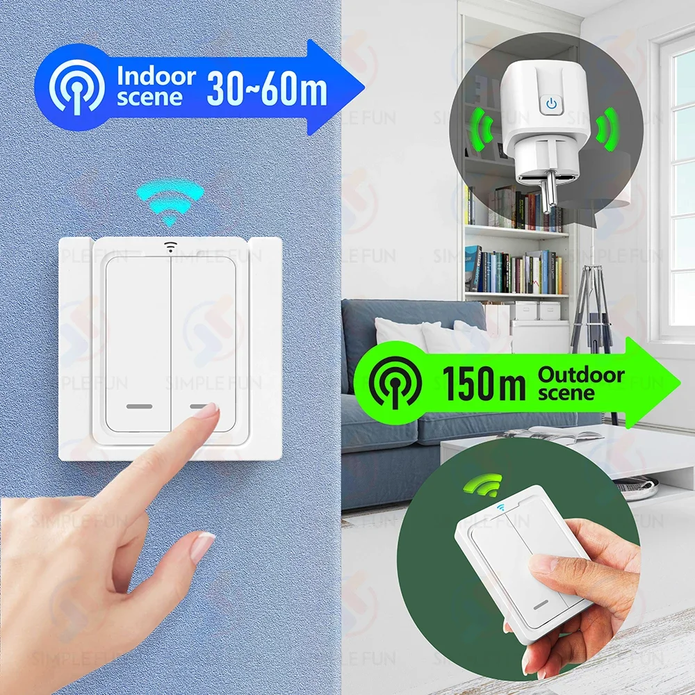 Inteligentne gniazdo WiFi RF Tuya, wtyczka 16A 3300W z pamięcią stanu Monitor zasilania/zasilania, gniazdko elektryczne współpracuje z Alexa Google