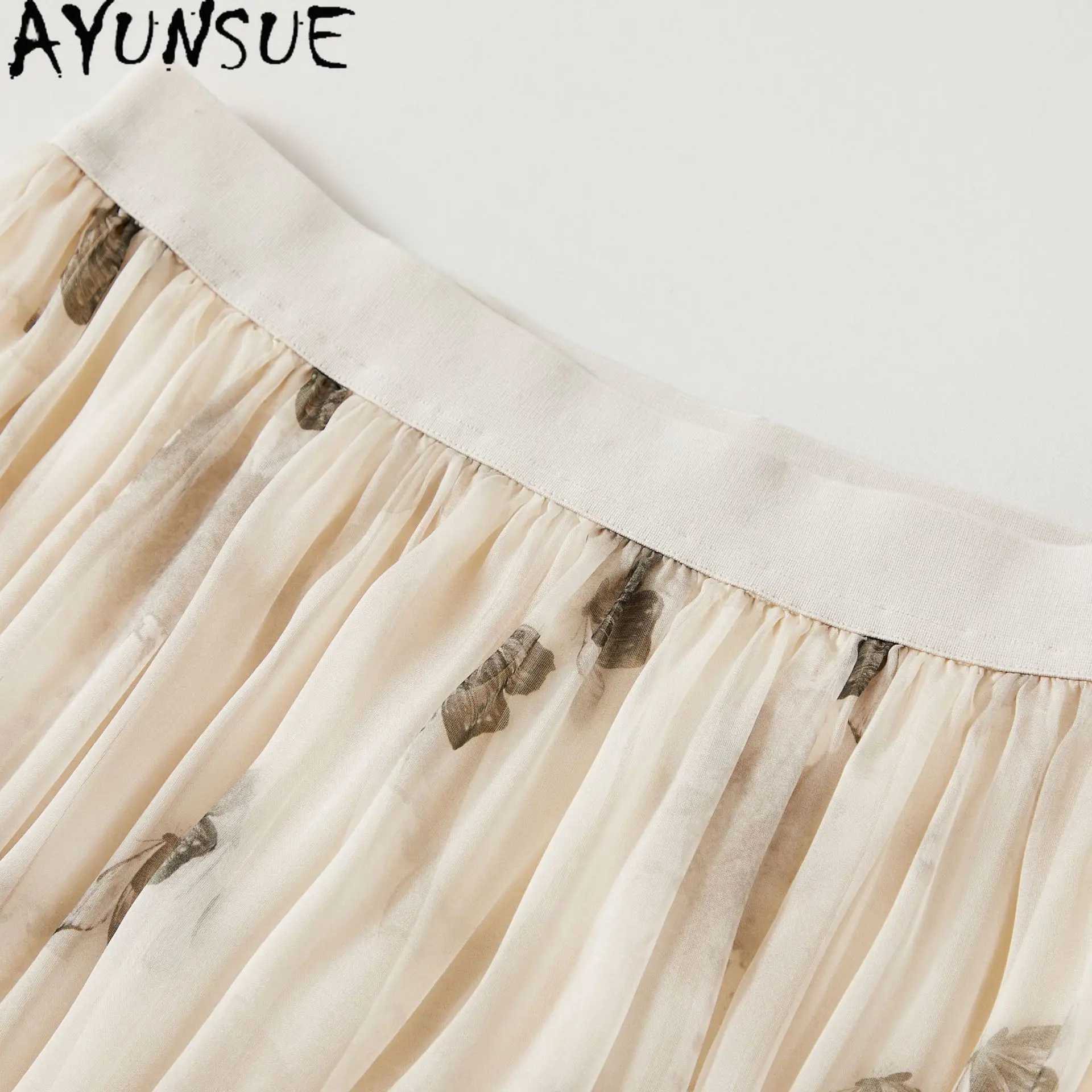 AYUNSUE 100% soie de mûrier femmes jupe d'été imprimé fleuri jupes élégantes pour femme vêtements a-ligne jupe longue printemps été