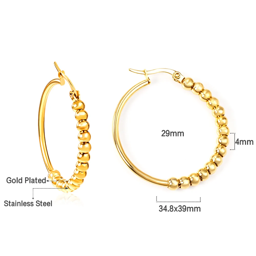 LUXUSTEEL Hoop Earrings Geometry Stainless Steel Metal Stud Earrings for Women Girls Round-Shaped Golden Female Earring Jewelry