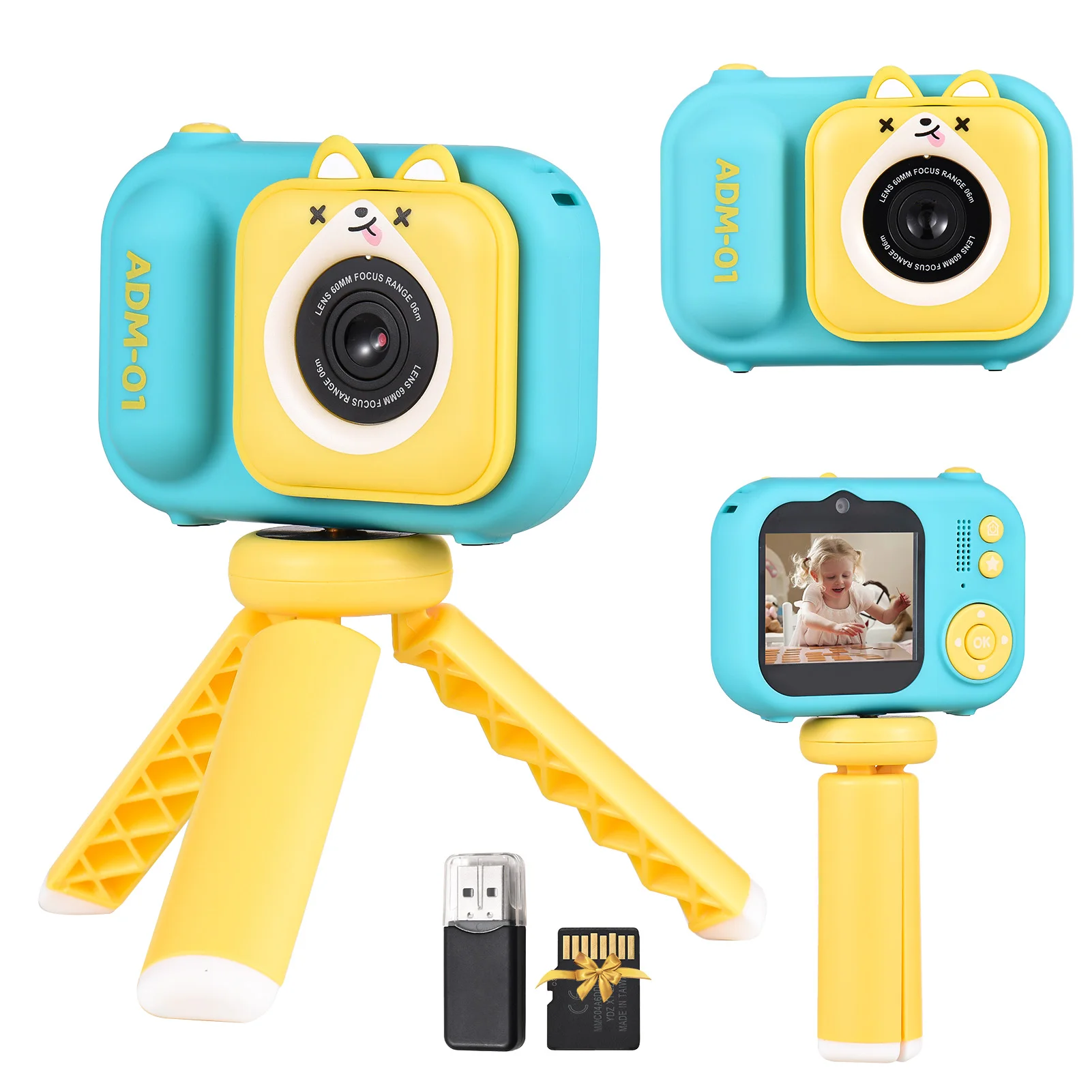 1080P Kids Digital Camera Mini Video Camera for Kids 48MP 2.4 Inch IPS Screen Dual Lens Built-in Battery with 32GB Memory Card