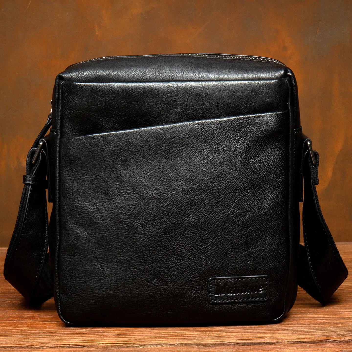 Men's Commuter Genuine Leather Crossbody Bag, Casual Top-Grain Vegetable-Tanned Cowhide Shoulder Bag, Vertical Crossbody Bag