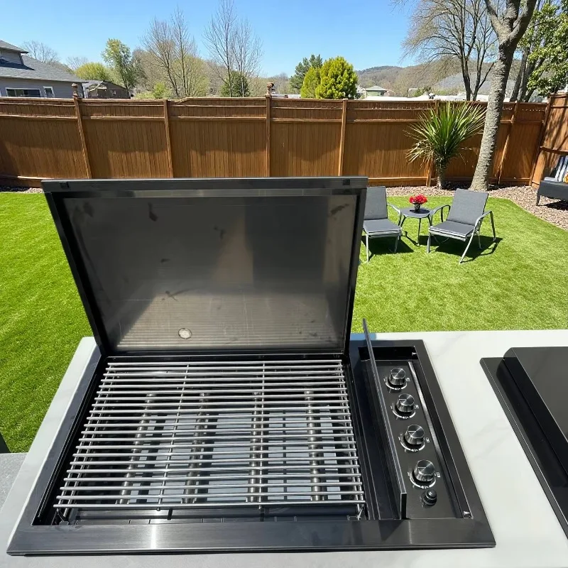 Top Embedded Outdoor Kitchen Black Titanium 304 Stainless Steel 4 Burner Built-In Gas BBQ Grill High Quality Single Sided Burner