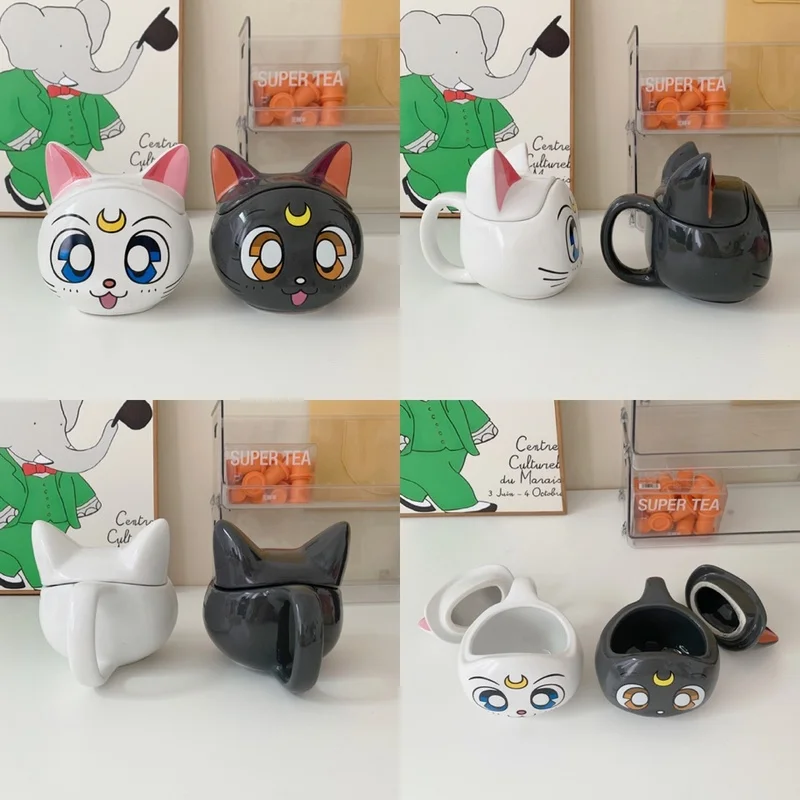 

Sailor Moon Peripheral Ceramic Mug With Lid Water Cup Kettle Luna Cat Water Ice Moon Cartoon Water Cup Girl Gift Girl Heart