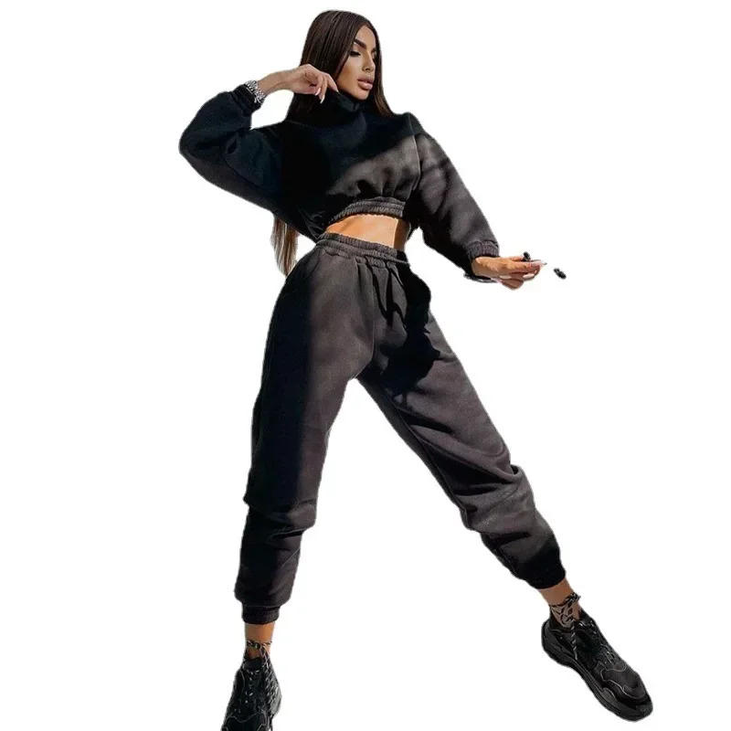 Two Pieces Set Women Hooded Tracksuit Sports Sweatshirts Streetwear Drawstring Jogger Pants Suit Trousers 2025 Autumn Outfits