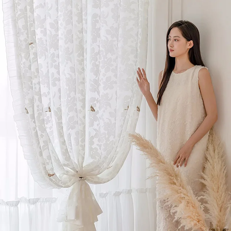 French  Fashion Hollow Shadow Woven Butterfly Gauze Light-transmitting and Impermeable Window Screen Custom Size Luxury Elegant