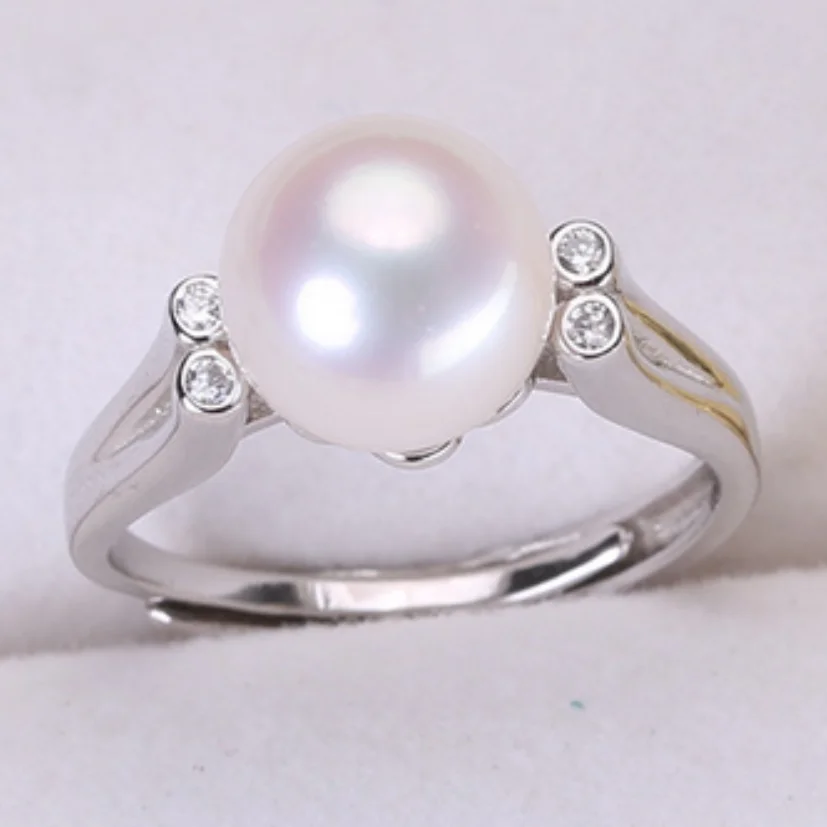 

GENUINE NATURAL WHITE ROUND 9-10MM PEARL RING