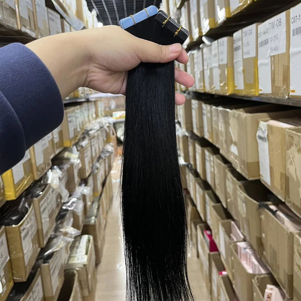 01 # شريط مستقيم أسود نفاث في وصلات الشعر لحمة الجلد آلة الشعر البرازيلي ريمي 100٪ شعر مستعار بشري #5