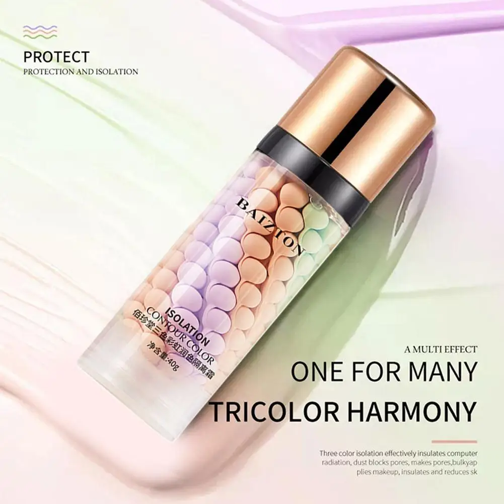 1X Three-Color Rainbow Isolation Cream Base Primer Shrink Concealer Oil Concealer Pore Control Lasting Moisturizing Brighten