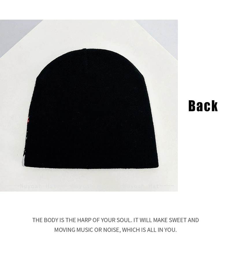 Neue Hip-Hop Jacquard-Mützen für Männer und Frauen mit Buchstaben und Kokospalmen-Motiv, Warme Vielseitige Street-Beanies, Farbblock-Mode, Persönlicher Ins-Stil – Detail 9