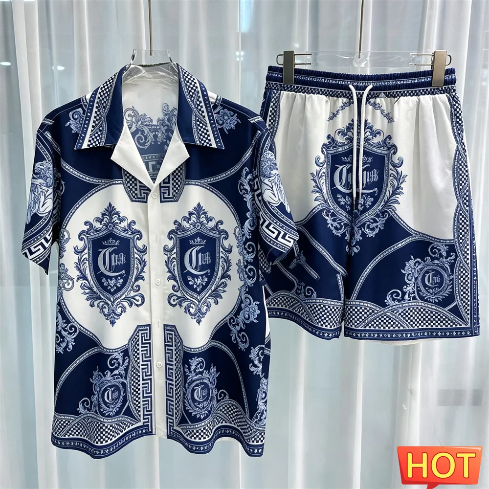 Sommer-Herrenhemd-Set Club Blue Sets Luxuriöses zweiteiliges Hemd-Set Lässige hochwertige Hemden und Hosen für zu Hause Y2K-Kleidung für Herren