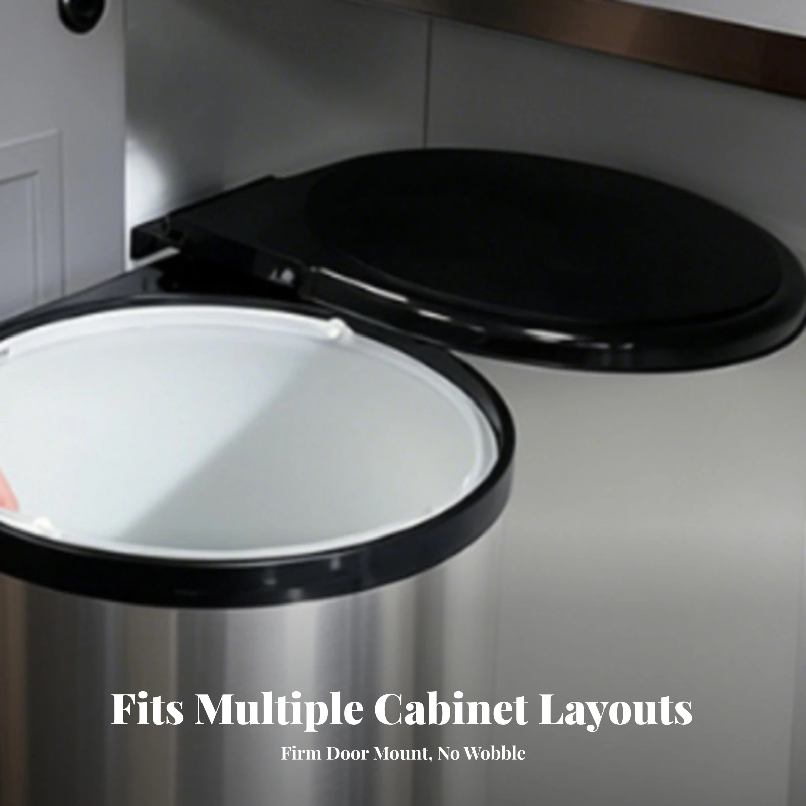 Trash Bin with Door Linkage Built-in Cabinet Trash Bin Stainless Steel Space-Saving for Homeowners, Kitchen Cabinets