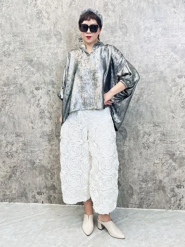 Original Lazy Style Shirt Wide Leg Pants Elegant Two-piece Slimming Casual Shirt Plus Women's Clothing New Chinese Style Suit