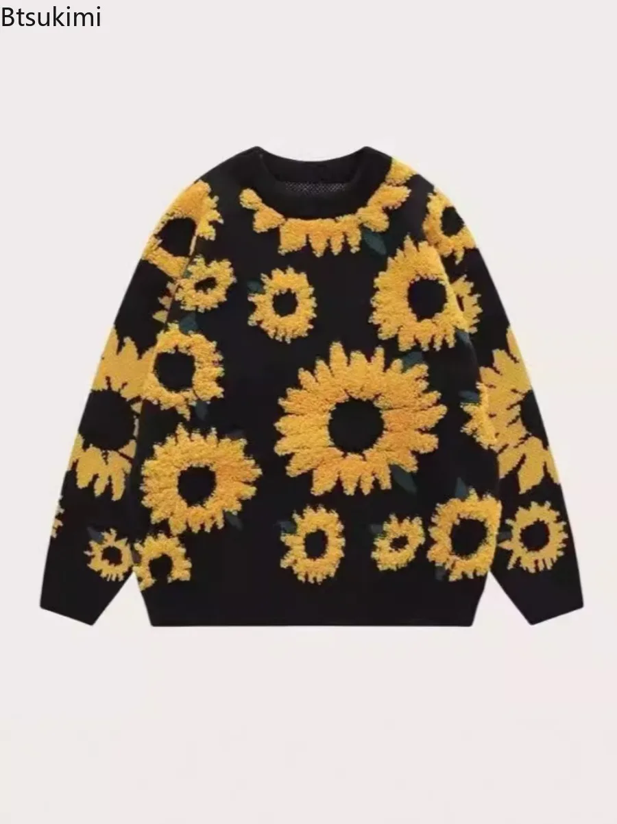 

Women Winter Sunflower Sweater Warm Baggy Fashion O-Neck Pullovers Sweater Female Loose Casual Knitted Versatile Sweaters