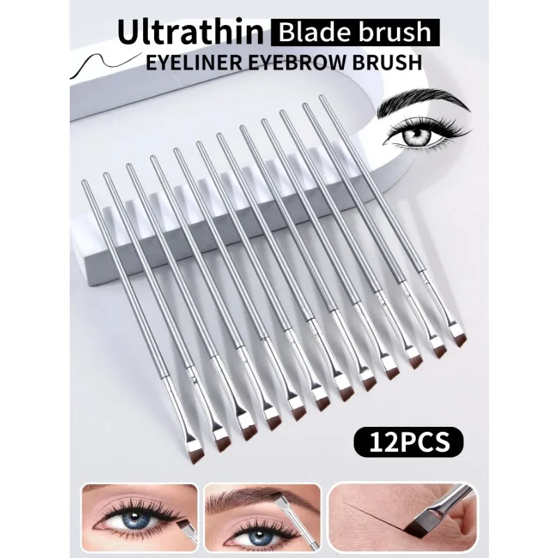 12 szt. srebrnych, super cienkich pędzli do eyelinera i miękkich pędzli do makijażu, przenośny pędzel do brwi i uniwersalne narzędzie kosmetyczne