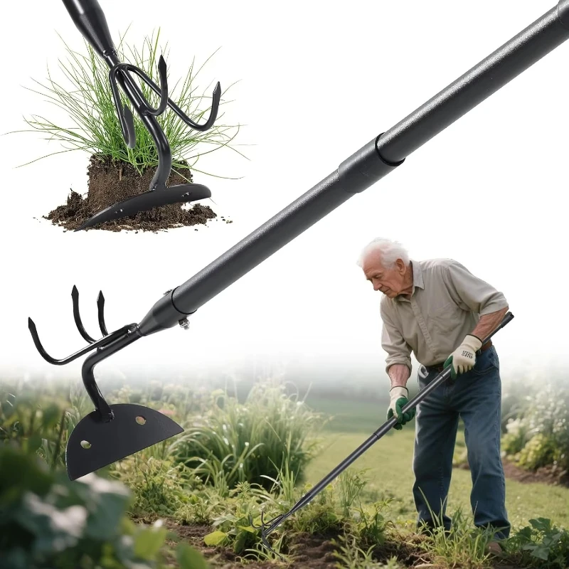

Garden Weed Stirrup Hoe Long handle weeding tool with rake hand hoe for quick weeding