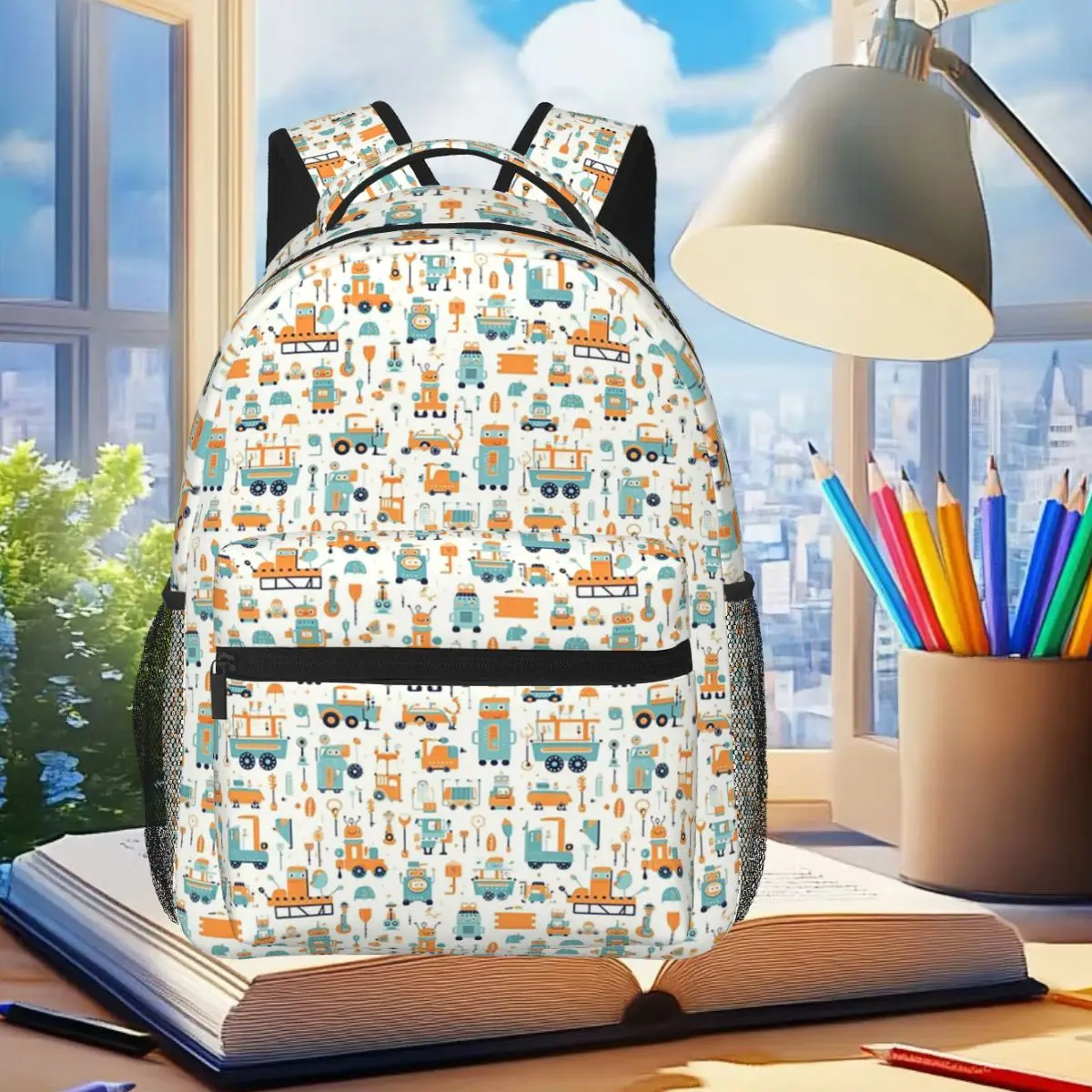 

Building Adventures Construction Vehicles Student Backpack School Bag Hiking Travel Daypack for Boys Girls Bookbag Shoulder Bags