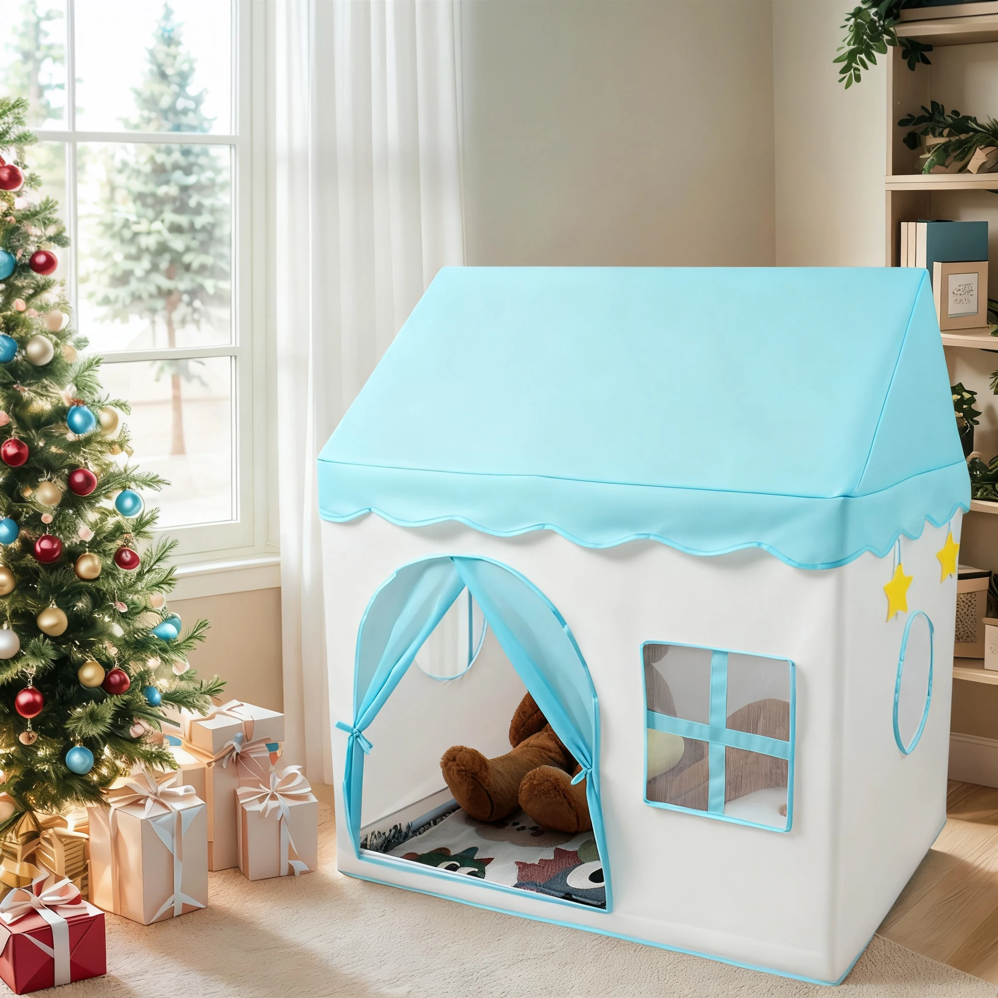 [الترفيه والترفيه] قلعة ألعاب كبيرة للأطفال، مسرح وردي بتصميم زهور، خيمة لعب تظاهرية للأطفال، قاعدة سرية للأطفال وخيمة نوم، مسرح لعبة الشاطئ الخارجية، هدايا العيد للكريسماس والهالوين، بدون ملحقات